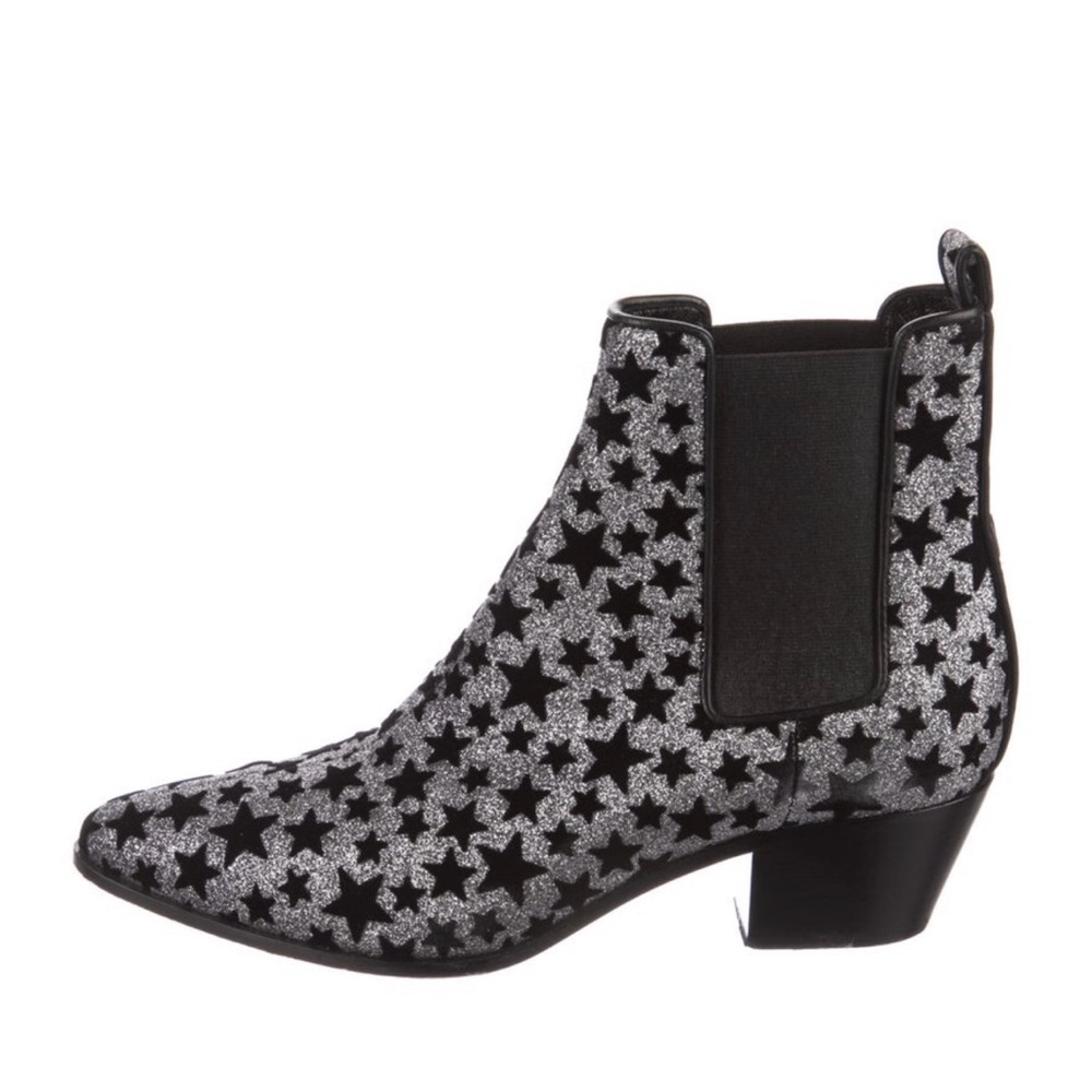 YSL Star-Patterned Black and Silver Ankle Boots